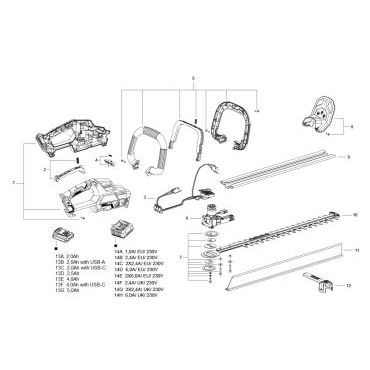 Esploso ricambi Tagliasiepi a batteria SKIL 0440 CA 55 cm 20 V Brushless