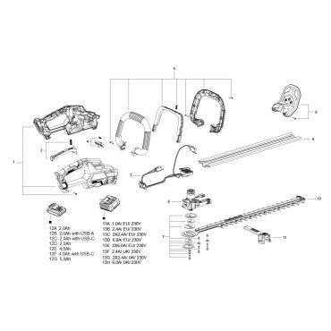 Esploso ricambi Tagliasiepi a batteria SKIL 0438 CA 50 cm 20 V Brushless