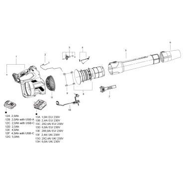 Esploso ricambi Soffiatore a batteria SKIL 0331 CA 20 V Brushless